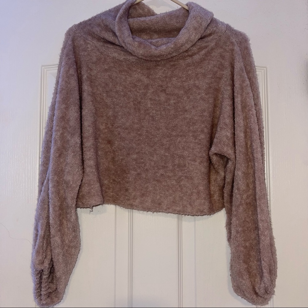 Free People Blush Pink Cropped Cowl Neck Sweater